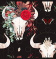 seamless pattern with bull skull and flower vector image vector image