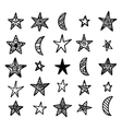 hand drawn star and moon doodles collection vector image