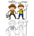 doodle happy farmer character vector image