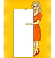 pop art girl showing ads vector image vector image