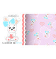 cute rabbit with heart - seamless pattern vector image vector image