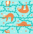 cute sloths pattern lazy tropical sloths hanging vector image vector image