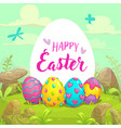 happy easter greeting card in cartoon style vector image vector image