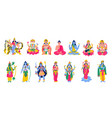ancient indian hindu gods icon set vector image