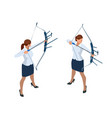isometric business woman shooting a bow and arrow vector image