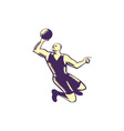 basketball player dunk ball woodcut vector image