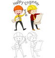 doodle happy engineer character vector image