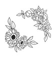 flower border with flowers and leaves in outline vector image