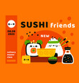 cute sushi rolls poster kawaii cartoon japanese vector image