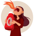 funny girl holding hot sauce bottle cartoon vector image vector image