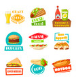 fast food menu icons set for meals vector image vector image