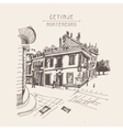 sepia hand drawing of cetinje street - ancient vector image