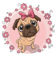 cute puppy girl with flowers on a pink background vector image