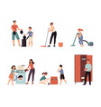 cartoon family cleaning house - isolated flat vector image