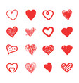hand drawn hearts sketch grunge and doodle set vector image