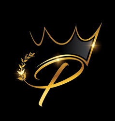 Gold crown and leaf monogram initial letter r Vector Image