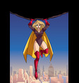 superheroine holding boulder above city vector image vector image