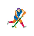field hockey player running with stick low polygon vector image vector image