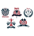 darts game icons with dartboard and arrows vector image