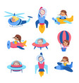 kids in air transport happy children fly vector image vector image