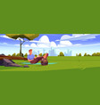 man rest on green lawn with city horizon vector image