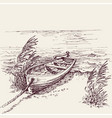 empty wooden boat tied on sea shore hand drawing vector image vector image
