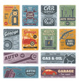 retro car metal signs garage fuel auto service vector image