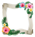 watercolor wooden wavy frame with tropical flowers vector image