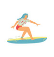 surfing woman riding on surf board flat vector image