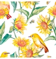 watercolor patternwhite-eye bird and sunflower vector image vector image