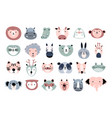 wildlife animals head flat design retro style vector image