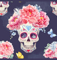 watercolor skull seamless pattern vector image