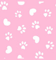 white paws and hearts on pink seamless pattern vector image vector image