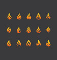 set of fire flame icons and logo isolated on black vector image vector image