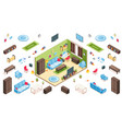 living room interior and isometric apartment items vector image