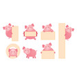 pig cartoon character holding sign set vector image