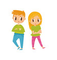 two little kids boy and girl with crossed arms vector image