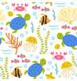 seamless pattern with turtlemarine animals vector image vector image