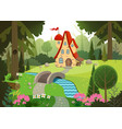 fairytale forest with a house and bridge over vector image