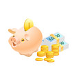 piggy bank with realistic golden coins isolated vector image