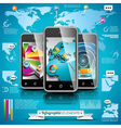 world map and information graphics on mobile phone vector image