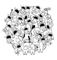 circle shape pattern with cute cows for coloring vector image vector image
