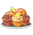 muffins with berries chocolate and lemon slices vector image