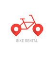 red bike rental logo with map pin vector image