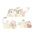 taking selfie on smartphone classmates gathering vector image