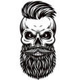 skull hipster with bearded face black and white vector image vector image