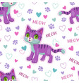 seamless pattern with cute purple cartoon cat vector image vector image