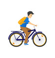 serious caucasian with backpack riding blue vector image