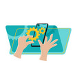 phone in hands with gears mechanism vector image vector image