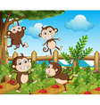 four monkeys in the vegetable garden vector image